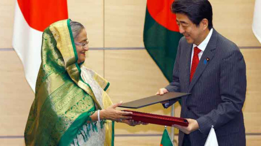 PM Sheikh Hasina with Japanese Prime Minister Shinzo Abe.