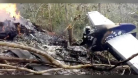 Wreckage in flames after a plane crash