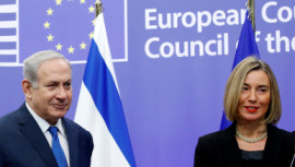 Israel's Prime Minister Benjamin Netanyahu and European Union foreign policy chief Federica Mogherini