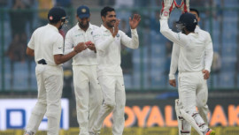 Ravindra Jadeja celebrates with his team mates