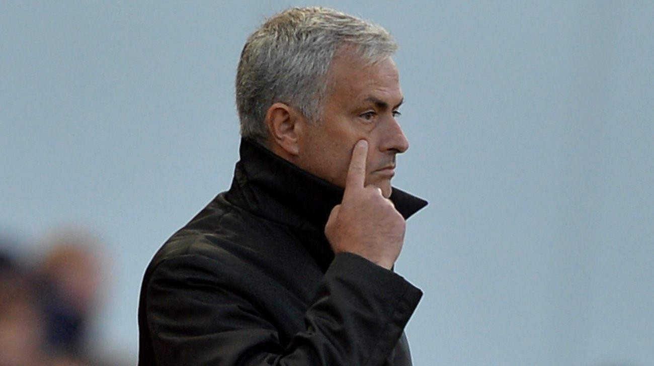 Manchester United manager Jose Mourinho gestures during the match against Stoke