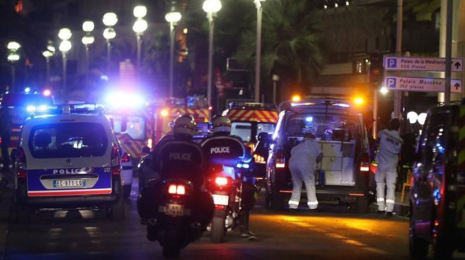 Emergency services at the scene of terrorist attack in Nice, France.