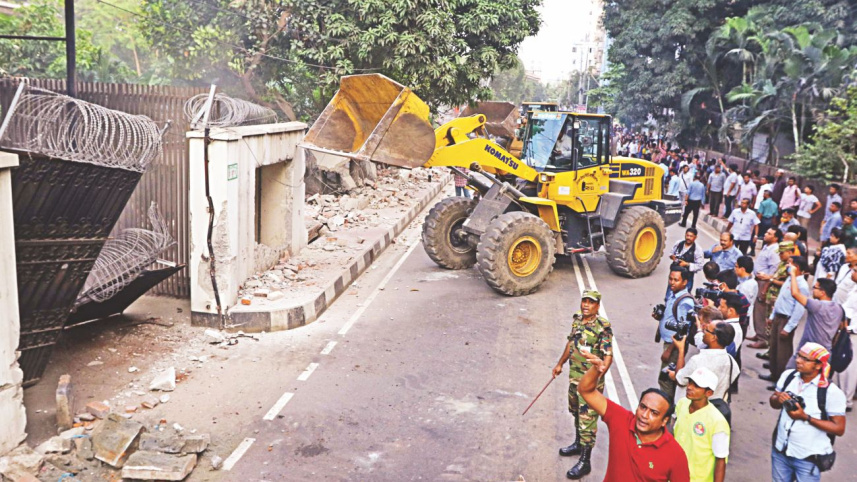 demolishes structures