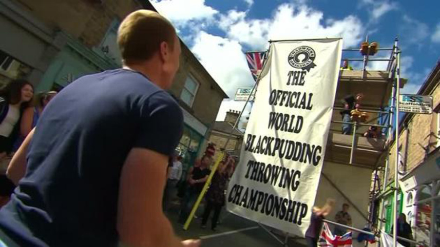 100-year-old tournamen, blood sausage, World Black Pudding Throwing Championships, Off beat, English village, Ramsbottom