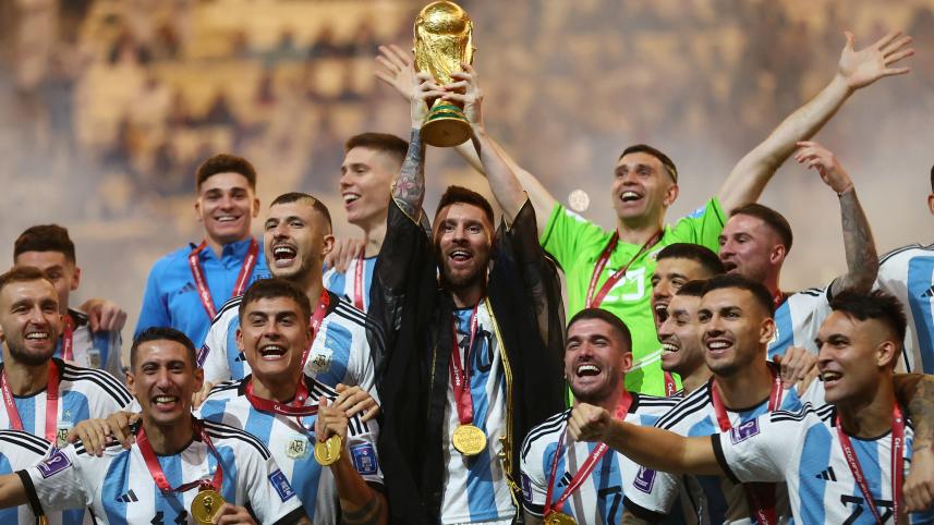 Messi lifting the World Cup