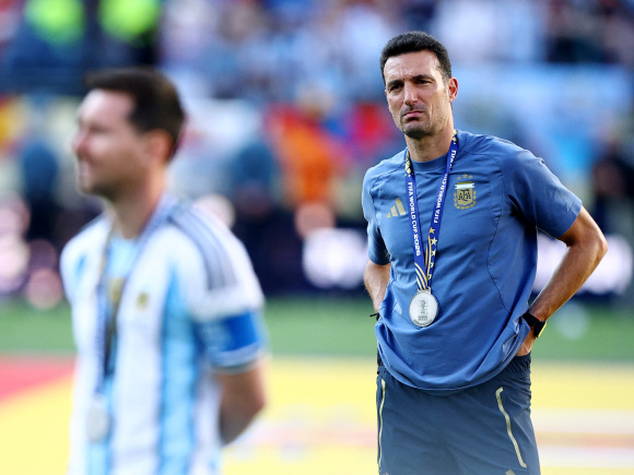 Argentina coach Scaloni reacts after World Cup final defeat
