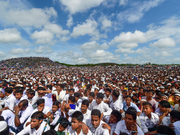 Rohingya refugees gather at Kutupalong camp in Cox's Bazar to mark the anniversary of the mass exodus from Myanmar, August 2019. Photo: Munir Uz Zaman/AFP