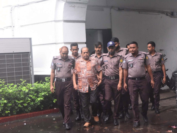 Muzaffar was brought to the tribunal by Bangladesh Army authorities in compliance with a court order. He was produced before the tribunal around 12:45pm. Photo: Star