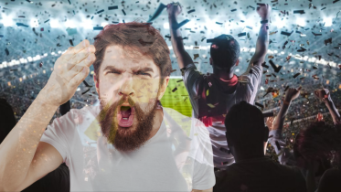 A football fan being angry during a match.