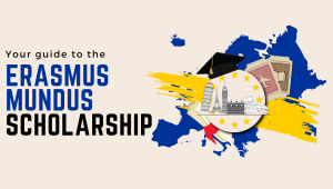 An illustration with the text "Your guide to the Erasmus Mundus scholarship".