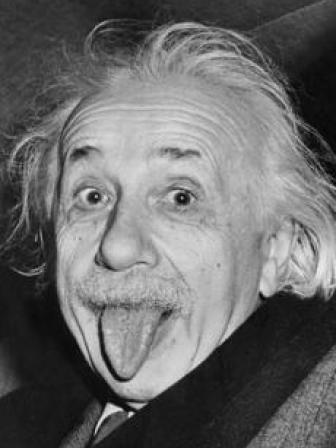 German-born Swiss-US physicist Albert Einstein tongue out